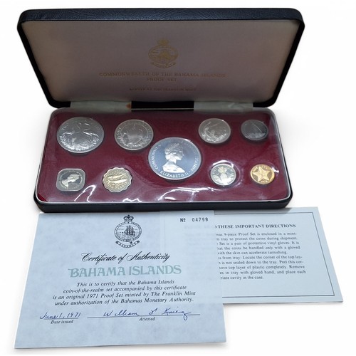 205 - Franklin Mint 1971 Bahama Islands, nine coin proof set, 925 silver $5, and $2, 71.93g; 800 silver fi... 