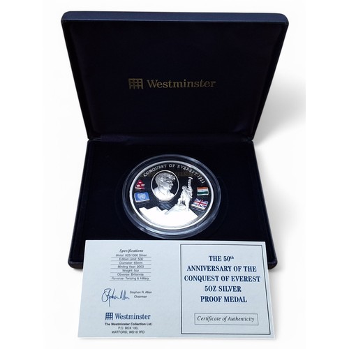 208 - A Westminster 'The 50th anniversary of the conquest of Everest' 5oz 925 silver proof medal, 1 of 500... 