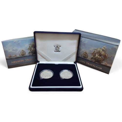 216 - A Royal Mint 200th Anniversary Nelson Trafalgar Silver Proof 2 Crown set, total weight 56.56g, COA, ... 