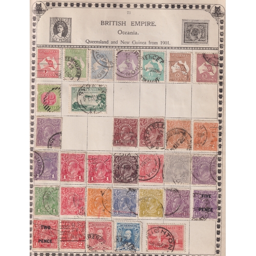 680 - Stamps- A old time collection of mainly used stamps in a 'Black Cat' album, Queen Victoria to around... 