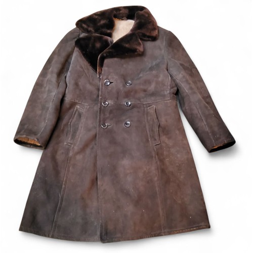 187 - A gentleman's 3/4 length brown suede coat,  with sheepskin lining and collar, approx size 42in chest