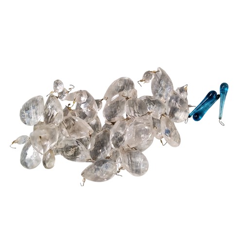 195 - Lighting - a clear three-light ceiling light, with prismatic swags and drops, 30cm high;&nbsp; &nbsp... 