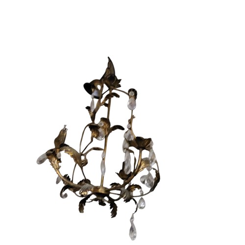 195 - Lighting - a clear three-light ceiling light, with prismatic swags and drops, 30cm high;&nbsp; &nbsp... 