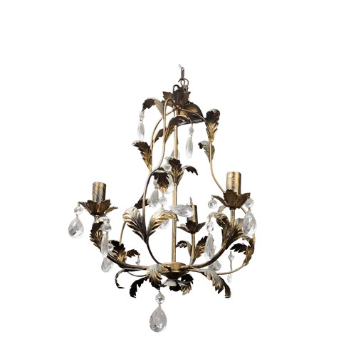 195 - Lighting - a clear three-light ceiling light, with prismatic swags and drops, 30cm high;&nbsp; &nbsp... 