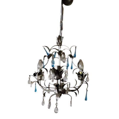 195 - Lighting - a clear three-light ceiling light, with prismatic swags and drops, 30cm high;&nbsp; &nbsp... 