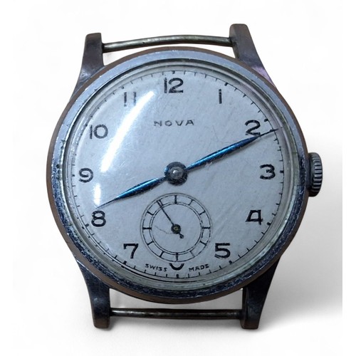 222 - A 1940/50s military style watch, Swiss manual movement, cream dial, signed NOVA, Arabic numerals, ou... 