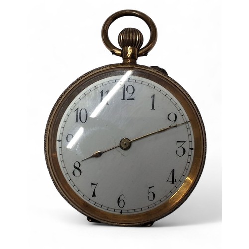 224 - An 18ct lady&rsquo;s open faced fob watch, top winder movement, white enamel dial, Arabic numerals, ... 