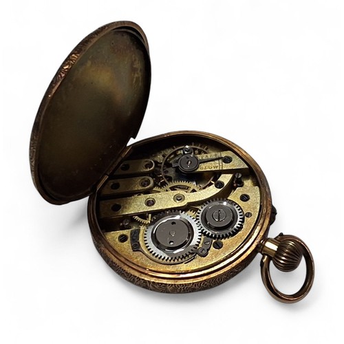 224 - An 18ct lady&rsquo;s open faced fob watch, top winder movement, white enamel dial, Arabic numerals, ... 