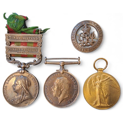 209 - An India Medal 1895 with 2 clasps, Punjab Frontier 1897-98, Tirah 1897-98 awarded to 4851 Pte. W. Cl... 