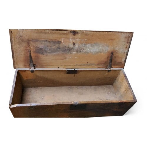 188 - A 17th/early 18th century oak six plank chest, hinged moulded top, notched borders, V-shaped end sup... 