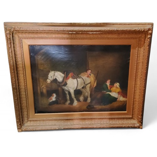 358 - In the manner of George Moreland, The Stable Hand, oil on canvas, 46cm x 60cm