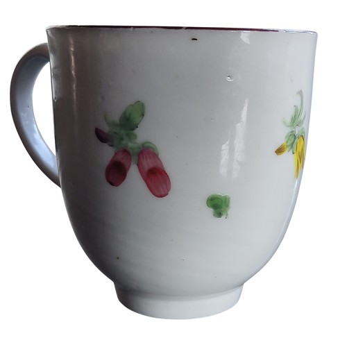 34 - A Bristol coffee cup, painted with rose nad scattered flowers, brown line rim,&nbsp; loop handle, 6.... 