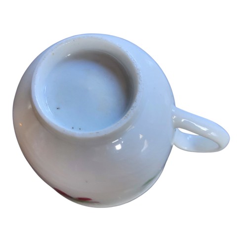 34 - A Bristol coffee cup, painted with rose nad scattered flowers, brown line rim,&nbsp; loop handle, 6.... 