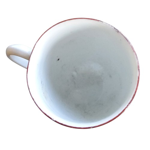 34 - A Bristol coffee cup, painted with rose nad scattered flowers, brown line rim,&nbsp; loop handle, 6.... 