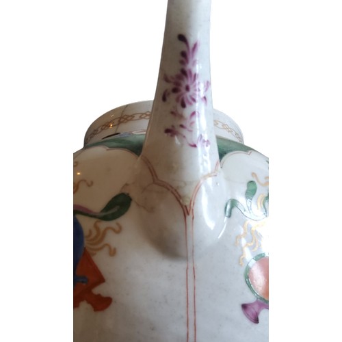 37 - A Plymouth globular Dragon in Compartments teapot and cover, coloured in the Famille Verte palette w... 