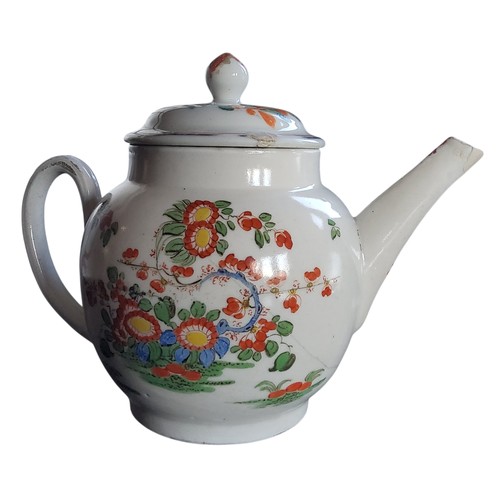 40 - A Plymouth teapot, brightly decorated wtih stylised flowers and foliage, associated Chinese cover, 1... 