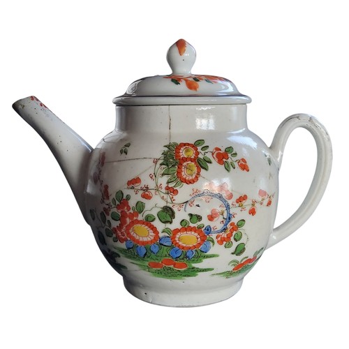 40 - A Plymouth teapot, brightly decorated wtih stylised flowers and foliage, associated Chinese cover, 1... 