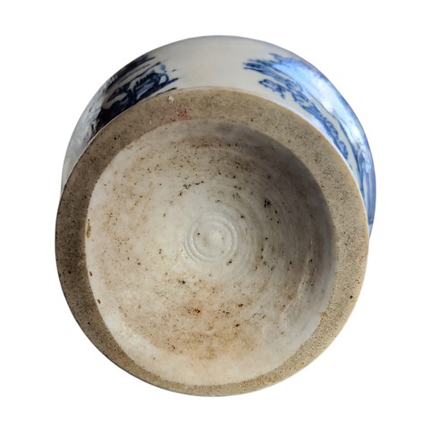 60 - A Liverpool ovoid tea canister, printed in underglaze blue with a milkmaid, companion&nbsp; and catt... 