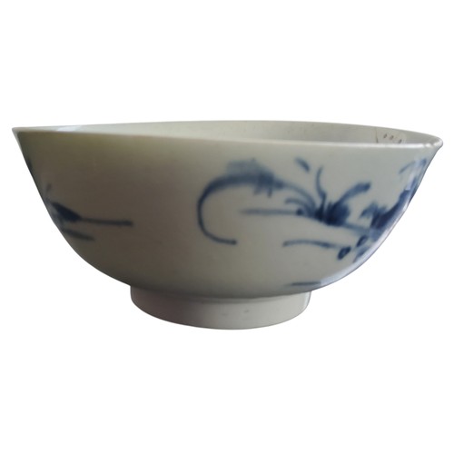 52 - A Longton Hall bowl, decorated in cobalt blue with landscape, pine trees and rockwork,11.5cm diam, c... 