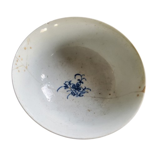 52 - A Longton Hall bowl, decorated in cobalt blue with landscape, pine trees and rockwork,11.5cm diam, c... 