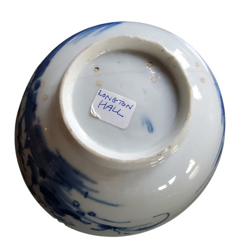 52 - A Longton Hall bowl, decorated in cobalt blue with landscape, pine trees and rockwork,11.5cm diam, c... 