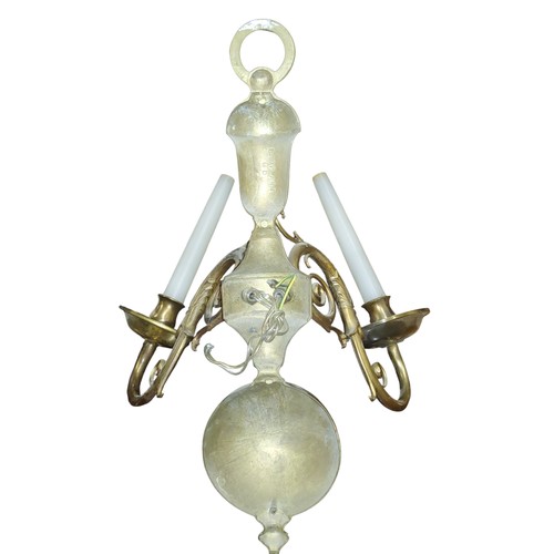 13 - A pair of brass two-light wall sconces, leafy scroll arms, globular back plates, 44.5cm high, cast L... 