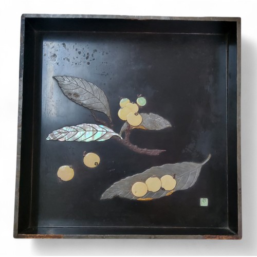 7 - A Japanese inlaid lacquered square tray, Edo period, 18th/19th century, in the manner of Ogawa Harit... 