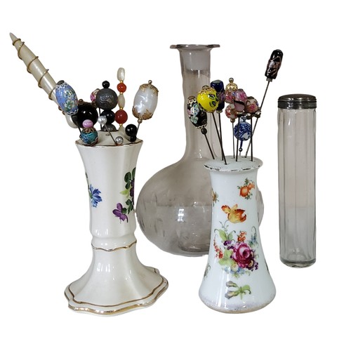 12 - A collection of 19th century and later hat pins, including glass, beads, ceramic, etc;&nbsp; hat pin... 