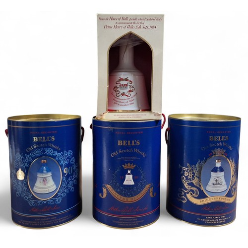 28 - Wines and Spirits - four boxed Bells sealed decanters in the form of bells, The Birth of Eugenie (43... 