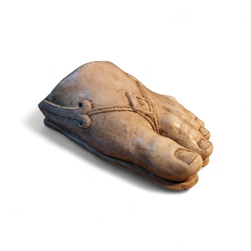 48 - A museum type plaster model, of a Greek foot wearing a sandal, after the antique colossal marble exa... 