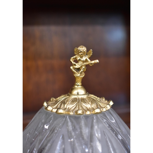 145 - Art Deco frosted glass ceiling lightshade 42 cm diam to/w a glass and gilt metal lamp hung with lust... 