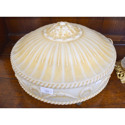 145 - Art Deco frosted glass ceiling lightshade 42 cm diam to/w a glass and gilt metal lamp hung with lust... 