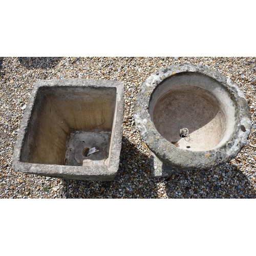 65 - A reconstituted weathered stone urn planter to/w a weathered square planter (2)