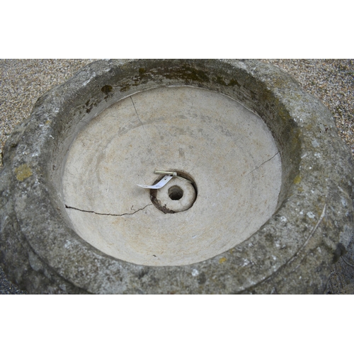 70 - A Regency style weathered reconstituted stone garden urn planter standing on a square pedestal base