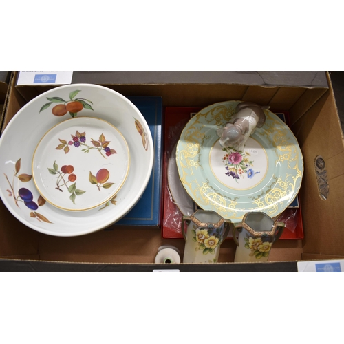 87 - Two boxes of decorative china, including Coronation mugs, Royal Doulton floral-printed coffee set, b... 