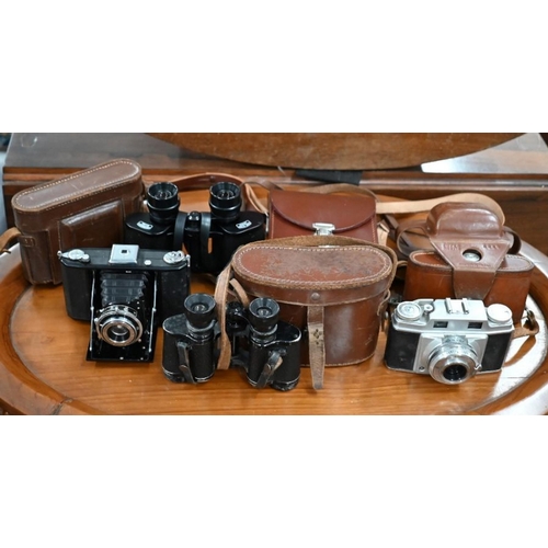 185 - Two pairs of vintage binoculars includes Carl Zeiss Jena 8 x 30, 35mm Agfa Camera and Zeiss Icon 120... 