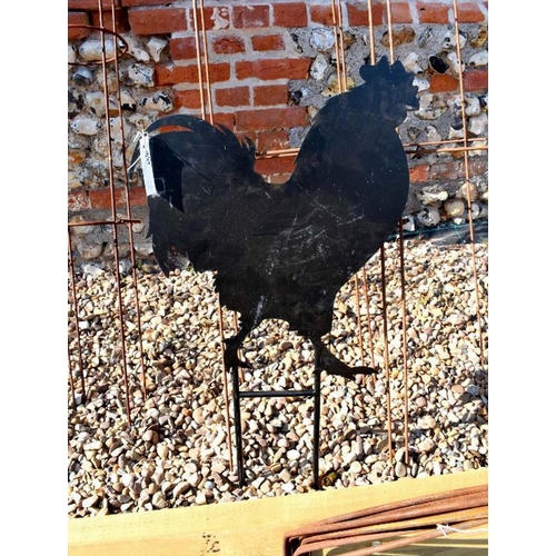 58 - A black painted steel garden feature silhouette of a cockerel, 85 cm h x 50 cm w o/a