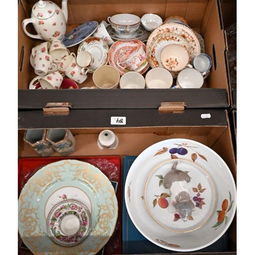 87 - Two boxes of decorative china, including Coronation mugs, Royal Doulton floral-printed coffee set, b... 