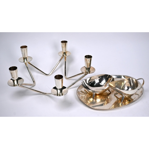 20 - A mid 20th Century Berg.Denmark Silverplate five-sconce candle-holder of star form and a WMF ovoid c... 