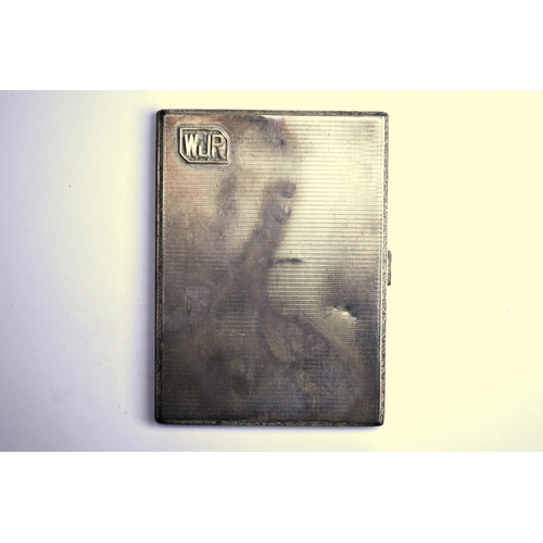 32 - An Art Deco silver cigarette case with engine-turned decoration inside and out and mounted with init... 