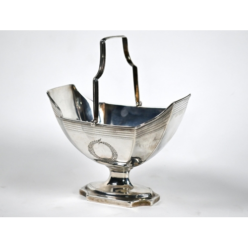 34 - A George III silver bonbon basket with swing handle, on stemmed foot, maker's mark obscured, London ... 