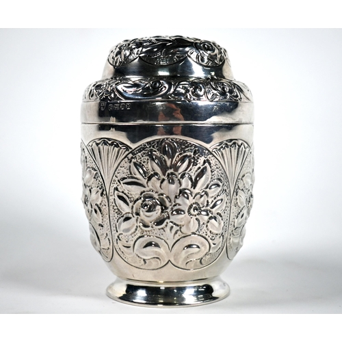 37 - A Victorian silver ovoid caster with floral-embossed decoration, on raised foot-rim, Howell & James ... 