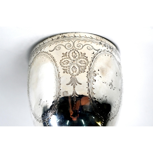 38 - Victorian silver trophy goblet with engraved decoration, on beaded blade-knop stem, Charles Stuart H... 