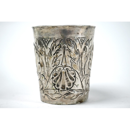 47 - An early 18th Century Danish silver beaker, embossed and chased with silver foliage, assay master Co... 