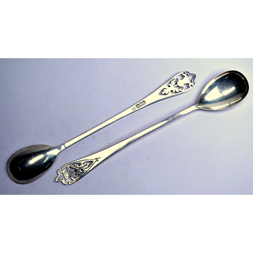 59 - A Scottish silver pickle fork with thistle-pierced finial, to/w a pair of somewhat similar long-hand... 