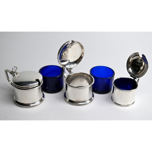 64 - Eight various silver condiments, 8.2oz (256g) net of blue glass liners