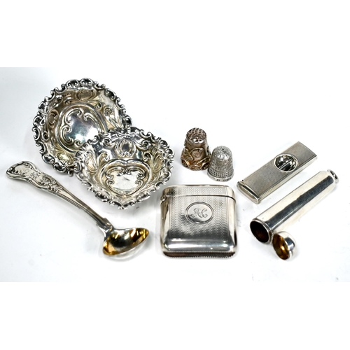 65 - A late Victorian silver vesta case , Birmingham 1893, to/w a cheroot-holder fob-case, cigar cutter, ... 