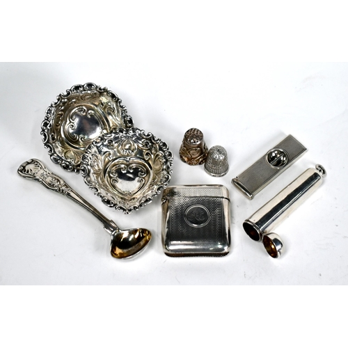 65 - A late Victorian silver vesta case , Birmingham 1893, to/w a cheroot-holder fob-case, cigar cutter, ... 