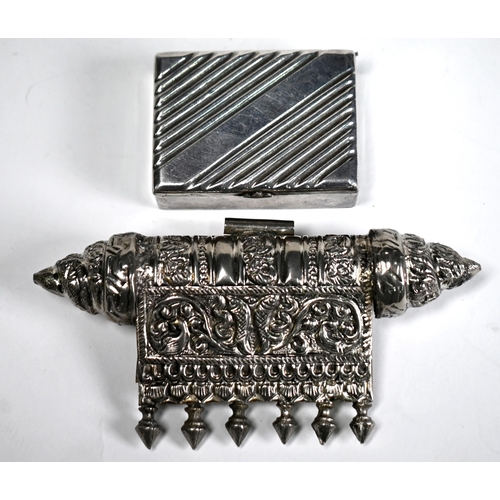 66 - Indian silver amulet box 12.5cm wide, to/w a small chased bowl, pill-box with two compartments and a... 