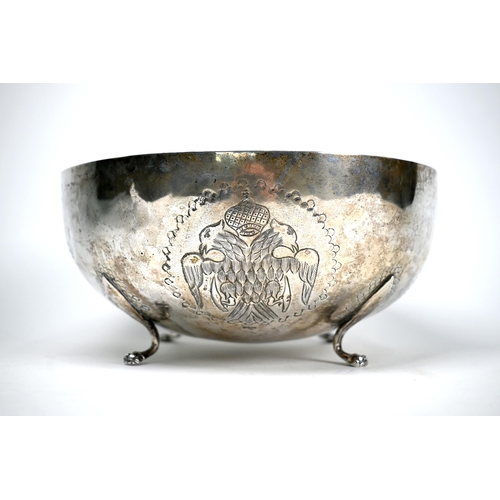 67 - A Continental (probably Prussia) .800 grade bowl, engraved with crowned double-headed eagle, Venetia... 